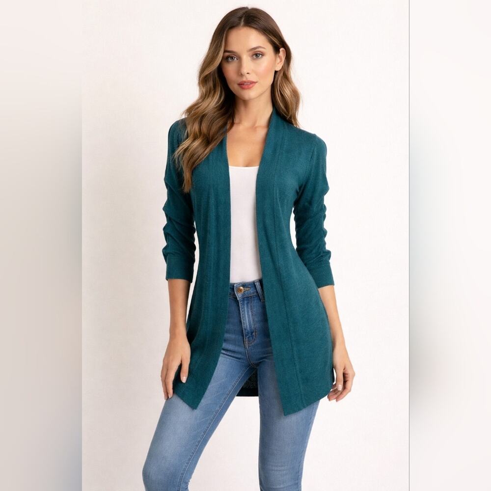Twenty One Teal Ruched Sleeve Lightweight Cardigan sz SP